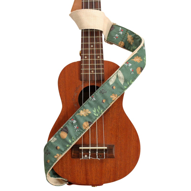 MUSIC FIRST Original Design Vintage â€œAcornâ€ Soft Muslin & Genuine Leather Ukulele Strap Ukulele Shoulder Strap With a Genuine Leather Strap Locker - Image 5